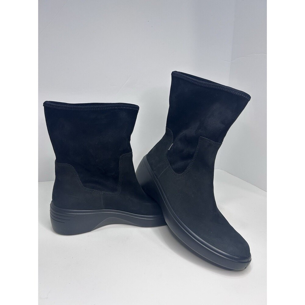 Ecco Black Suede Mid-Calf Platform Ankle Boots